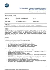 Fiche de poste pour le recrutement par la voie contractuelle Personnels ingénieurs et techniciens Politique handicap / Procédure de sélection ___________________________________________________________________________