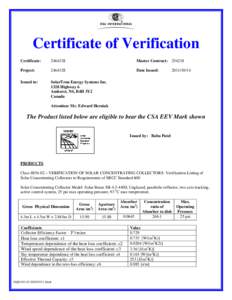 Certificate of Verification Certificate: [removed]Master Contract: 254218