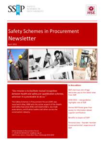 Safety Schemes in Procurement  Newsletter April[removed]In this edition: