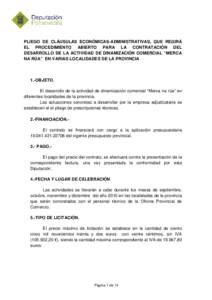 PLIEGO DE CLÁUSULAS ECONÓMICAS-ADMINISTRATIVAS, QUE REGIRÁ EL PROCEDIMIENTO ABIERTO PARA LA CONTRATACIÓN DEL DESARROLLO DE LA ACTIVIDAD DE DINAMIZACIÓN COMERCIAL “MERCA NA RÚA” EN VARIAS LOCALIDADES DE LA PROVI