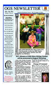 OGS NEWSLETTER July - Aug 2011 Volume 1, Issue 29 Oklahoma Genealogical Society -- Tips, Techniques, & Tidbits