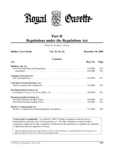 Part II Regulations under the Regulations Act Printed by the Queen’s Printer Halifax, Nova Scotia