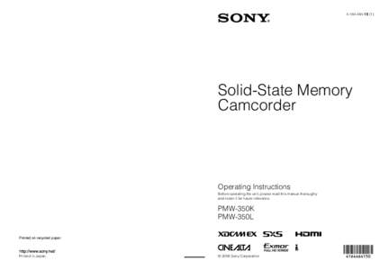 )  Solid-State Memory Camcorder  Operating Instructions