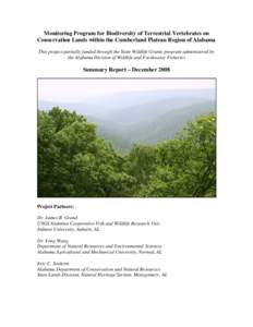 Monitoring Program for Biodiversity of Terrestrial Vertebrates on Conservation Lands within the Cumberland Plateau Region of Alabama