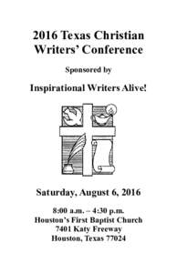 2016 Texas Christian Writers’ Conference Sponsored by Inspirational Writers Alive!