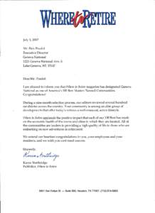 July I, 2007 Mr. Rick Pozdol Executive Director Geneva National 1221 Geneva National Ave. S. Lake Geneva, WI 53147