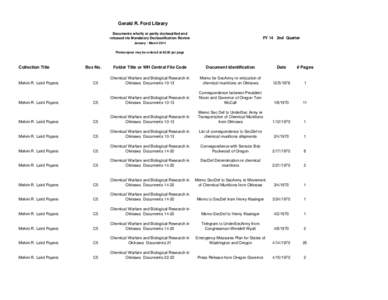 Gerald R. Ford Library Documents wholly or partly declassified and released via Mandatory Declassification Review FY 14 2nd Quarter