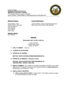 County of Placer WEIMAR/APPLEGATE/COLFAX MUNICIPAL ADVISORY COUNCIL 175 Fulweiler Avenue, Auburn, CA[removed]County Contact: Jocelyn Maddux, Field Representative[removed]