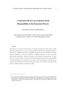 A Literature Review on Corporate Social Responsibility in the Innovation Process  1 A Literature Review on Corporate Social Responsibility in the Innovation Process