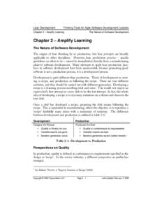 Lean Development  Thinking Tools for Agile Software Development Leaders Chapter 2 – Amplify Learning