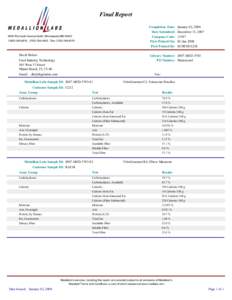 Final Report Completion Date: Date Submitted: Company Code: First Printed On: First Printed By: