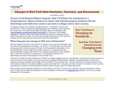 Changes to New York State Standards, Curricula, and Assessments