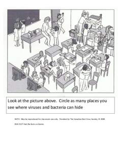Look at the picture above. Circle as many places you see where viruses and bacteria can hide NOTE: May be reproduced for classroom use only. Provided by The Canadian Red Cross Society, © 2008 BUG OUT! Get the facts on G