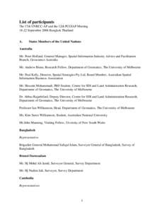 List of participants The 17th UNRCC-AP and the 12th PCGIAP Meeting[removed]September 2006 Bangkok Thailand A.