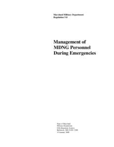 Maryland Military Department Regulation 5-8 Management of MDNG Personnel During Emergencies
