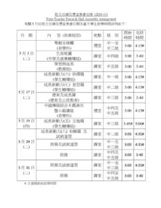 班主任課及禮堂集會安排 ([removed]Form Teacher Period & Hall Assembly Arrangement 有關 5 月份班主任課及禮堂集會日期及當天學生放學時間詳列如下﹕ 日