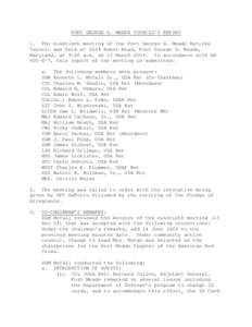 FORT GEORGE G. MEADE COUNCIL’S REPORT 1. The ninetieth meeting of the Fort George G. Meade Retiree Council was held at 2234 Huber Road, Fort George G. Meade, Maryland, at 9:00 a.m. on 13 March[removed]In accordance with 