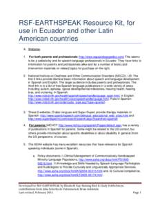 RSF-EARTHSPEAK Resource Kit, for use in Ecuador and other Latin American countries A. Websites 1.