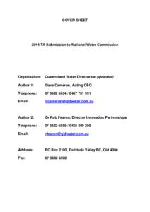 COVER SHEETTA Submission to National Water Commission Organisation: