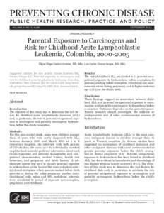 VOLUME 8: NO. 5, A106  SEPTEMBER 2011 ORIGINAL RESEARCH  Parental Exposure to Carcinogens and
