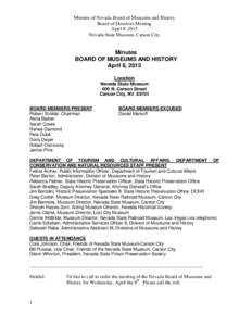 Minutes of Nevada Board of Museums and History Board of Directors Meeting April 8, 2015 Nevada State Museum, Carson City  Minutes