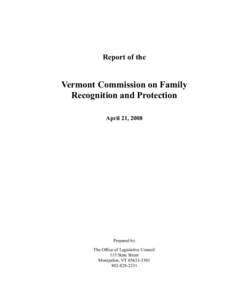 Report of the  Vermont Commission on Family Recognition and Protection April 21, 2008