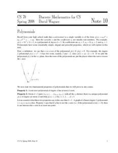 CS 70 Spring 2008 Discrete Mathematics for CS David Wagner