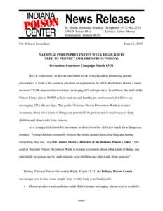 News Release IU Health Methodist Hospital Telephone: (1701 N Senate Blvd Contact: James Mowry Indianapolis, IndianaFor Release: Immediate