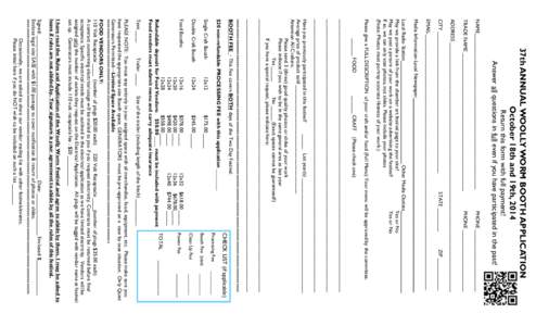 37th ANNUAL WOOLLY WORM BOOTH APPLICATION October 18th and 19th, 2014 NAME_____________________________________________________ PHONE _____________________