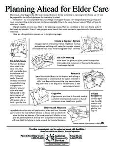 Planning Ahead Elderfor Care Planningfor Ahead Elder Care