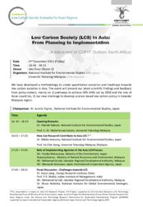 Low Carbon Society (LCS) in Asia:From Planning to Implementation