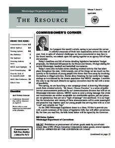 Mississippi Department of Corrections  Volume 7, Issue 4 April[removed]THE RESOURCE