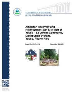 American Recovery and Reinvestment Act Site Visit of Yauco – La Jurada Community Distribution System, Yauco, Puerto Rico