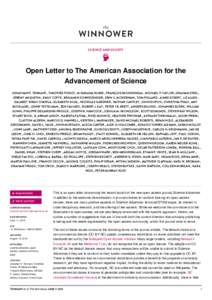 SCIENCE AND SOCIETY   Open Letter to The American Association for the Advancement of Science JONATHAN P. TENNANT , TIMOTHÉE POISOT , M FABIANA KUBKE , FRANÇOIS MICHONNEAU , MICHAEL P. TAYLOR , GRAHAM STEEL ,
