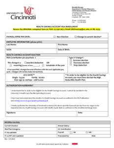 Benefits Division Department of Human Resources Administration and Finance Division University of Cincinnati 51 Goodman Drive, Suite 340 PO Box