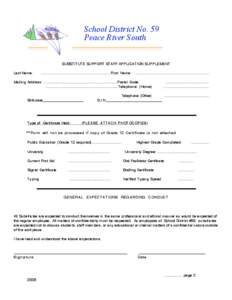School District No. 59 Peace River South SUBSTITUTE SUPPORT STAFF APPLICATION SUPPLEMENT Last Name:  ...............................................................First Name: