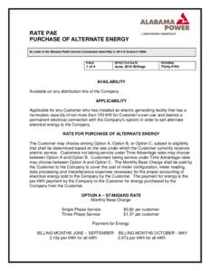 RATE PAE PURCHASE OF ALTERNATE ENERGY By order of the Alabama Public Service Commission dated May 6, 2014 in Docket # [removed]PAGE