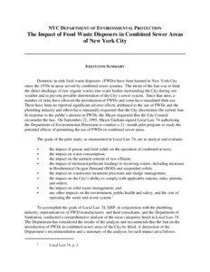 NYC DEPARTMENT OF ENVIRONMENTAL PROTECTION  The Impact of Food Waste Disposers in Combined Sewer Areas