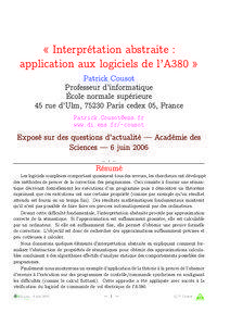 « Interprétation abstraite : application aux logiciels de l’A380 » Patrick Cousot