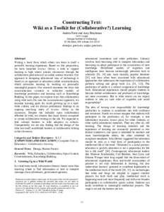 Educational psychology / Wiki / Computer-supported collaborative learning / Collaborative learning / Educational technology / Situated learning / Knowledge building communities / Constructionism / Constructivism / Collaboration / Constructivist teaching methods / Social software in education