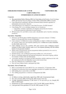 Bill Gammell / United Kingdom / Economy of India / Upstream / Oil and Natural Gas Corporation / Midstream / Mangala Area / Petroleum production / Cairn Energy / Economy of the United Kingdom