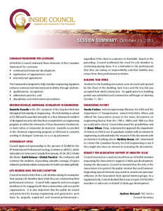 SESSION SUMMARY: October 13, 2011  CANADIAN FRAMEWORK FOR LICENSURE APEGNB’s Council endorsed three elements of the Canadian Framework for Licensure: • continued professional development;