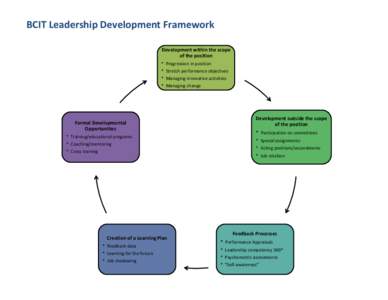 BCIT Leadership Development Framework Development within the scope of the position * Progression in position * Stretch performance objectives * Managing innovative activities
