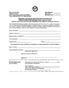 DBA Filing No. _ _ _ __ Date Filed: Expiration Date: _ _ _ __ Barry County Clerk Pamela A. Jarvis