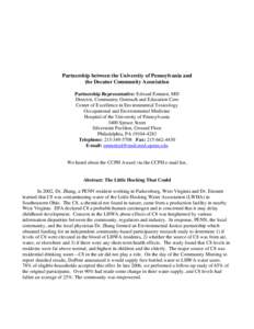 Partnership between the University of Pennsylvania and the Decatur Community Association Partnership Representative: Edward Emmett, MD Director, Community Outreach and Education Core Center of Excellence in Environmental