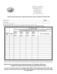 30 Day Inspection Record for Underground Storage Tank (UST) Release Detection (RD)  Year: Facility Name: Facility ID#: