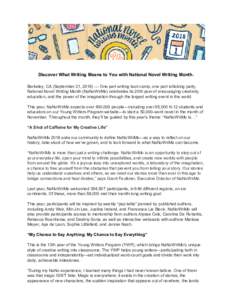 National Novel Writing Month / Human behavior / Learning / Culture / Grant Faulkner / Creativity / Novelist