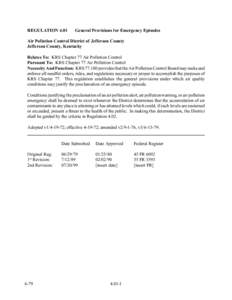 REGULATION[removed]General Provisions for Emergency Episodes Air Pollution Control District of Jefferson County Jefferson County, Kentucky