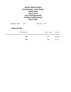 Election Summary Report General Election - Special District Navajo County May 19, 2015 Town of Pinetop-Lakeside Complete Unofficial Results