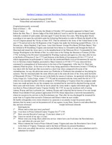 Southern Campaign American Revolution Pension Statements & Rosters Pension Application of Joseph Edwards R3260 Transcribed and annotated by C. Leon Harris. VA